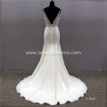 Customized style embroidery bridal gowns long train white simple wedding dress